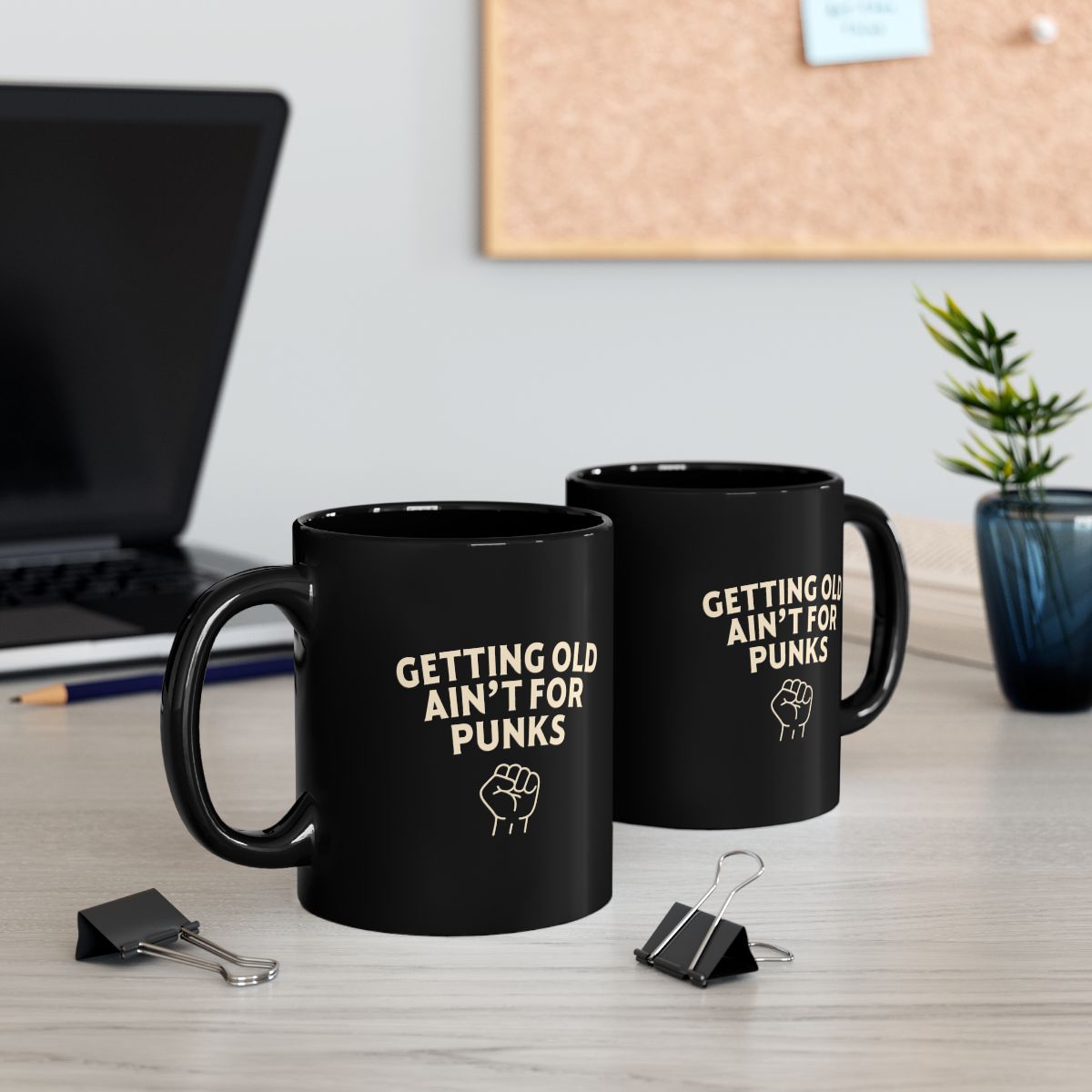 "Getting Old Ain't for Punks" Black Coffee Mug – Funny Gift for Dad or Grandpa